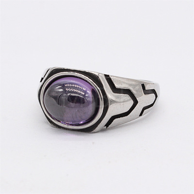 316L Surgical Stainless Steel and Synthetic Gemstone Finger Rings for Men FS-WG3E90C-34-1