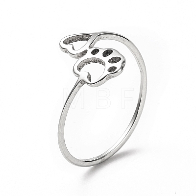 201 Stainless Steel Paw Print and Heart Finger Ring RJEW-J051-27P-1