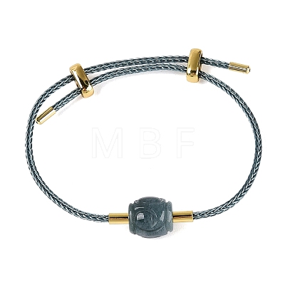 Natural Jadeite Adjustable Cowhide Leather Cord Slider Bracelets with Brass Slider Beads BJEW-N041-06B-1