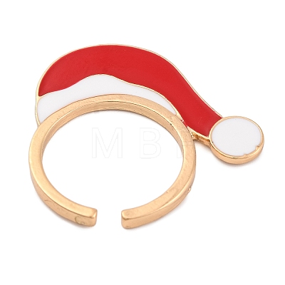 Christmas Theme Alloy Enamel Open Cuff Ring RJEW-C106-02D-KCG-1