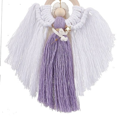 Angel Wood & Cotton Threads Pendant Decoration HJEW-JM02406-03-1