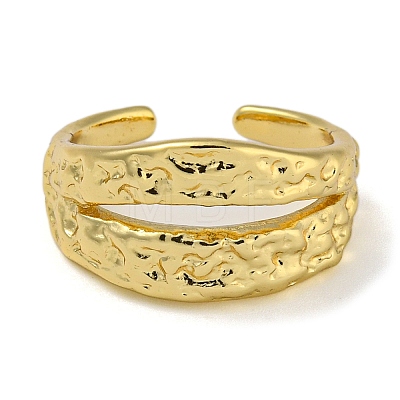 Textured Brass Double Layer Open Cuff Rings for Women RJEW-Z050-02G-1