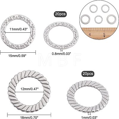 Unicraftale 40Pcs 2 Style 304 Stainless Steel Linking Rings STAS-UN0022-16P-1