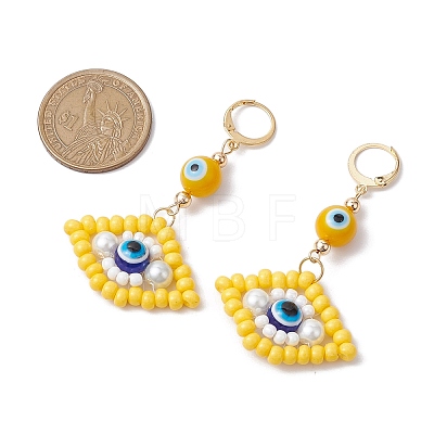 Glass Seed Bead Evil Eye Hoop Earrings EJEW-MZ00272-03-1