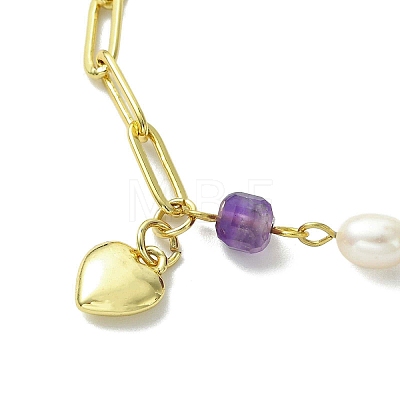 Heart Brass Charm Bracelets BJEW-JB13610-01-1