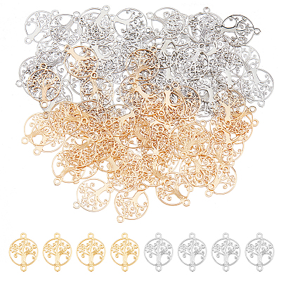 100Pcs 2 Metal Colors Rack Plating Brass Connector Charms KK-DC0004-12-1