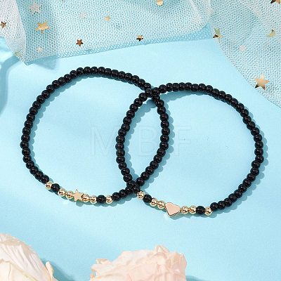 2Pcs 2 Styles Glass Seed Beaded Stretch Bracelet Sets for Women BJEW-JB11373-04-1