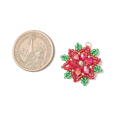 Christmas Glass Seed Beaded Snowflake Pendants PALLOY-MZ00800-1