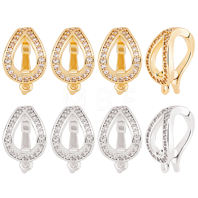 8Pcs 2 Colors Brass Micro Pave Clear Cubic Zirconia Twister Clasp FIND-BC0004-03-1