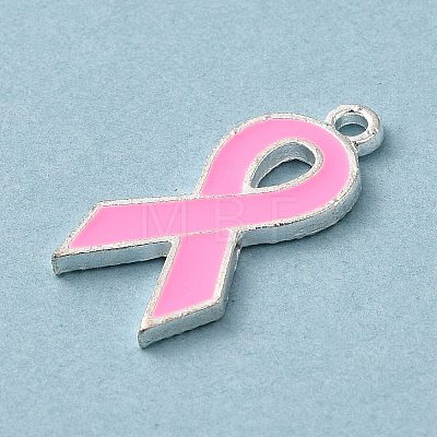 Breast Cancer Pink Awareness Ribbon Theme Alloy Enamel Pendants ENAM-A147-01L-1