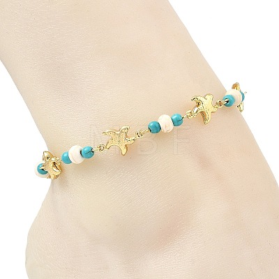 Ocean Dyed Synthetic Turquoise Beads & 304 Stainless Steel Link Chain Anklets GG-AJEW-AN00833-03-1