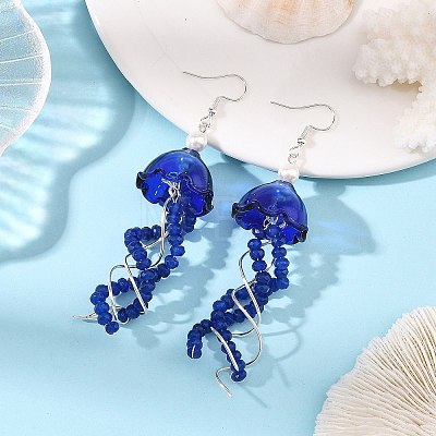 Dyed Natural Malaysia Jade Jellyfish Dangle Earrings for Women EJEW-JE07484-02-1