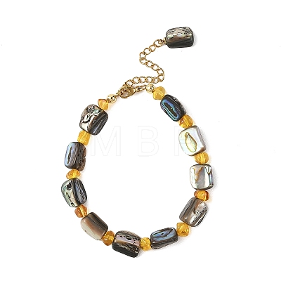 Natural Paua Shell & Amber Beaded Bracelets BJEW-JB14178-1