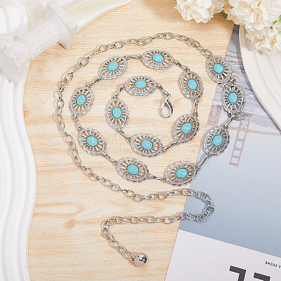 Synthetic Turquoise Oval Link Chain Waist Chains AJEW-WH0518-52P-1