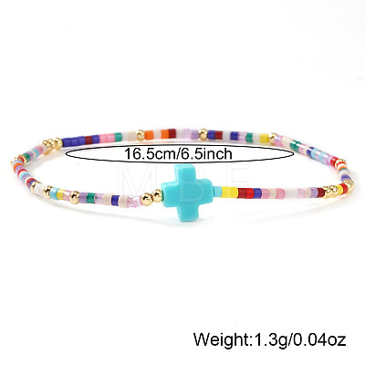 Bohemian Cross Charm Glass Seed Bead & Brass Beads Stretch Bracelet for Women SA4132-7-1