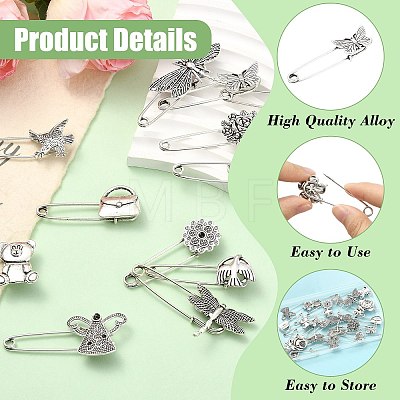 26Pcs 13 Styles Antique Silver Alloy Brooch JEWB-CJ0001-89-1