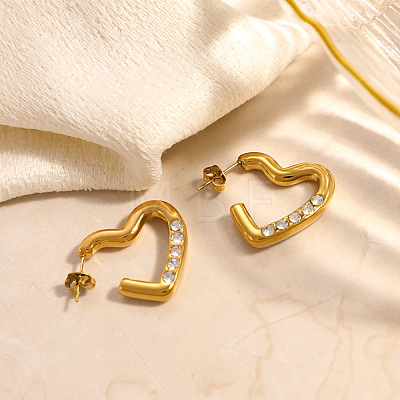Valentine's Day 304 Stainless Steel Rhinestone Stud Earrings for Women EJEW-L315-04G-1