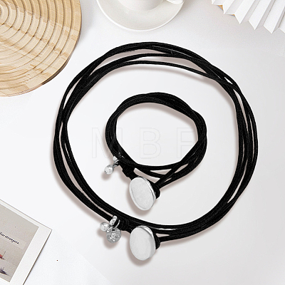 2Pcs 2 Styles Alloy Rectangle PU Leather Layered Cord Choker Necklaces for Women NJEW-CL0001-34B-1