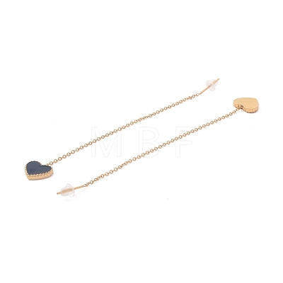 Long Chain with Enamel Heart Dangle Stud Earrings EJEW-A067-01G-A-1