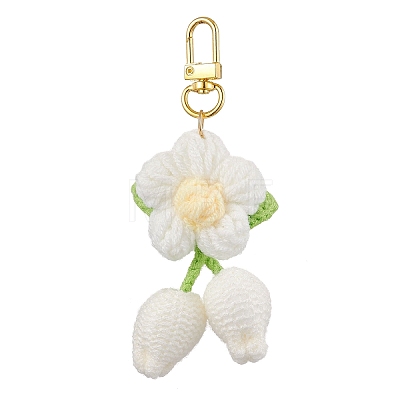 Handmade Crochet Cotton Cherry Flower Hanging Ornaments HJEW-JM02667-05-1