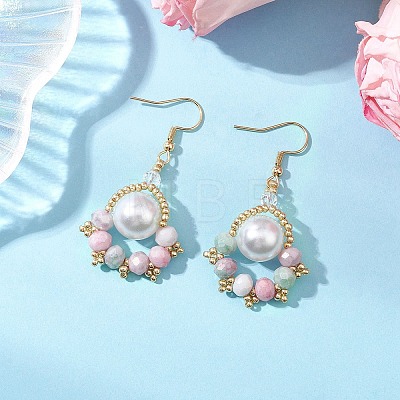 Paw Print Imitation Pearl & Glass Seed Beads Dangle Earrings EJEW-MZ00386-03-1