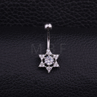 316L Surgical Stainless Steel Micro Pave Clear Cubic Zirconia Curved Barbell Belly Rings WGD8A79-06-1