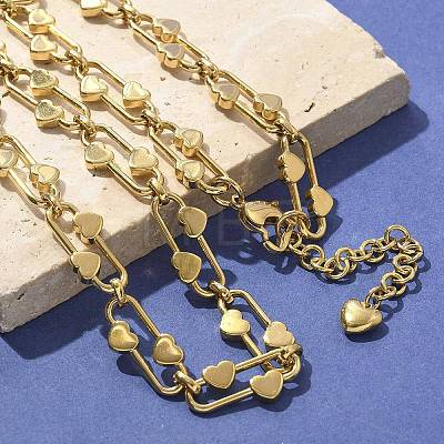 304 Stainless Steel Oval Heart Link Chain Necklaces for Women NJEW-B123-01G-1