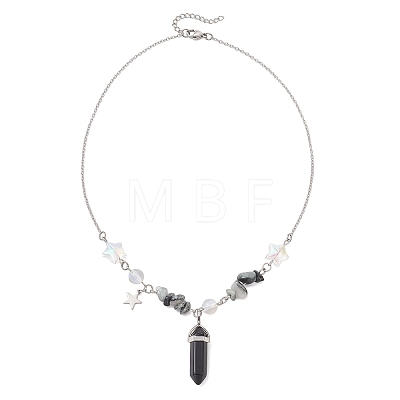 2Pcs Bullet Natural & Synthetic Gemstone Pendant Necklaces for Women Men NJEW-TA00224-1