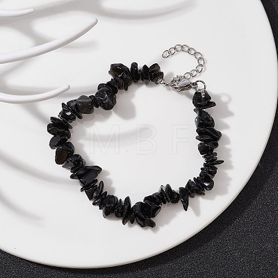 Natural Obsidian Chips Beaded Bracelet BJEW-JB09686-04-1
