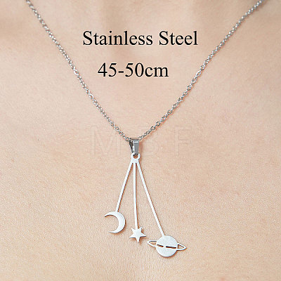 201 Stainless Steel Planet Pendant Necklace NJEW-OY001-61-1