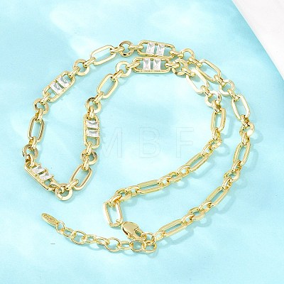 7MM Brass Pave Cubic Zirconia Figaro Chain Necklaces NJEW-D324-03G-06-1