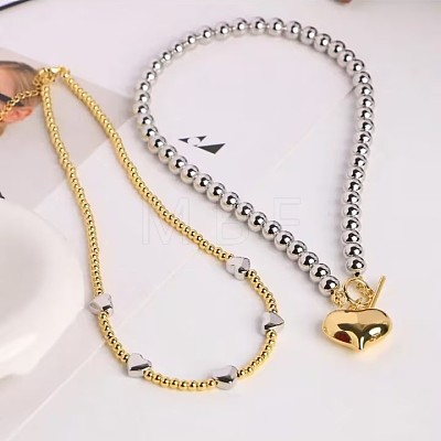 Two Tone CCB Plastic Heart Pendant Round Beaded 2-Strand Necklaces for Women WG9A686-01-1