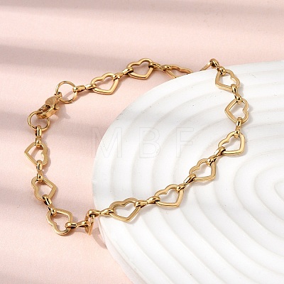 304 Stainless Steel Heart Link Chain Bracelet & Necklace Jewelry Sets SJEW-L199-13G-1