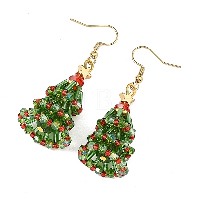 Christmas Brass with Glass Seed Beads Dangle Earrings EJEW-MZ00823-1