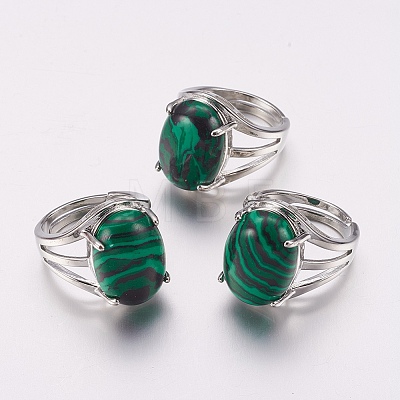 Synthetic Malachite Wide Band Finger Rings RJEW-K224-A17-1-1