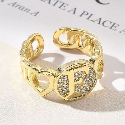 Brass Micro Pave Clear Cubic Zirconia Open Cuff Rings for Women RJEW-K289-02G-F-1