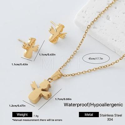 304 Stainless Steel Pendant Necklace & Stud Earrings Set for Women PZ6916-4-1