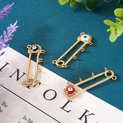 3Pcs 3 Colors Rack Plating Brass Micro Pave Cubic Zirconia Brooch Finding KK-TA0001-32-1