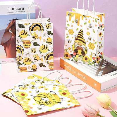 12Pcs 6 Colors Bees Theme Rectangle Paper Bags CARB-FS0001-08-1
