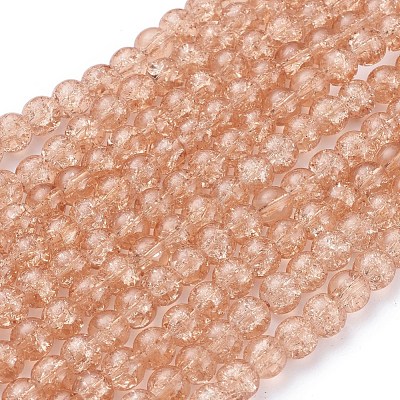 1Strand Light Salmon Transparent Crackle Glass Round Beads Strands X-CCG-Q001-8mm-05-1