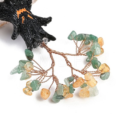 Halloween Theme Natural Green Aventurine and Yellow Quartz Chips Tree of Life Decorations DJEW-B013-02F-1