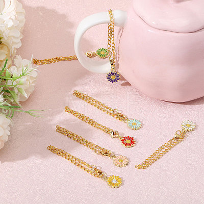 7Pcs 7 Colors Flower Alloy Enamel Cup Charms HJEW-GL00001-1