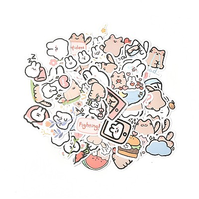 60Pcs 60 Styles PVC Plastic Cat Cartoon Stickers Sets STIC-P004-27A-1