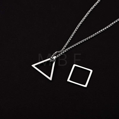304 Stainless Steel Triangle & Rhombus Pendant Necklace with Box Chains JN1045C-1
