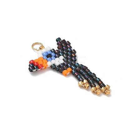 Glass Seed Beaded Bird Pendants PALLOY-MZ00920-02-1