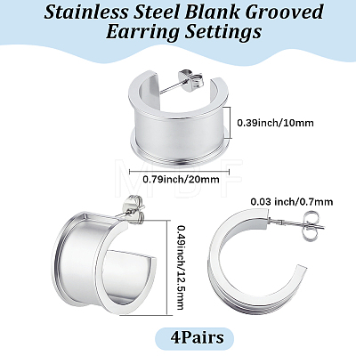 4 Pairs Stainless Steel Round Stud Earring Findings STAS-BBC0011-02-1