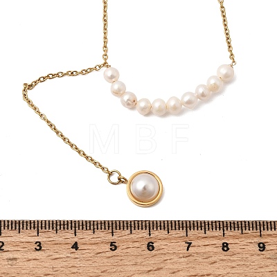 Natural Pearl Potato Beaded Pendant 304 Stainless Steel Cable Chain Necklaces with Faux Pearl Tassel NJEW-K304-03G-1