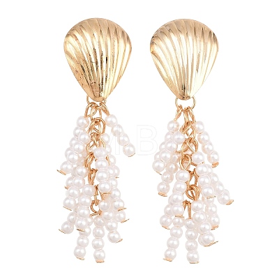 Alloy with Plastic Pearls Stud Tassel Earrings EJEW-Z172-06G-04-1