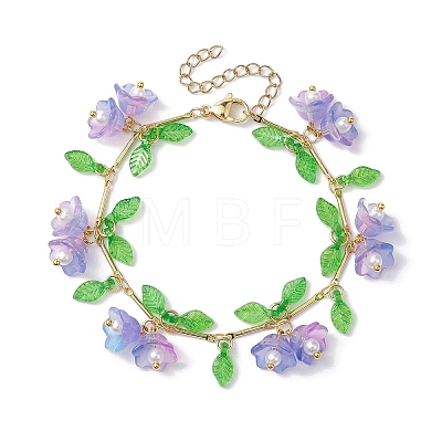 Flower Glass & Acrylic Charm Bracelets BJEW-JB10443-02-1