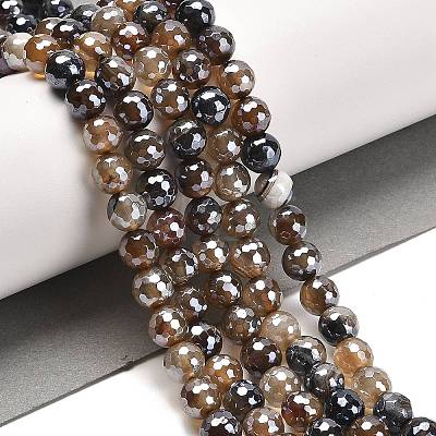 Electroplated Natural Agate Round Beads Strands G-L598-A01-02B-1